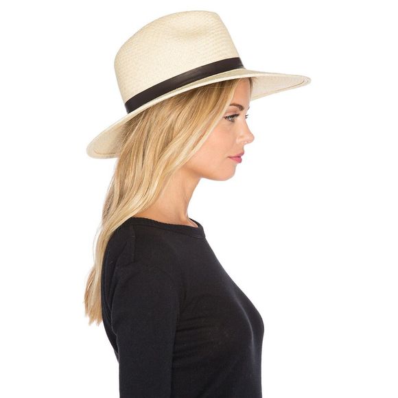 Janessa Leone Gloria Leather Trim Woven Straw Hat - Picture 2 of 7